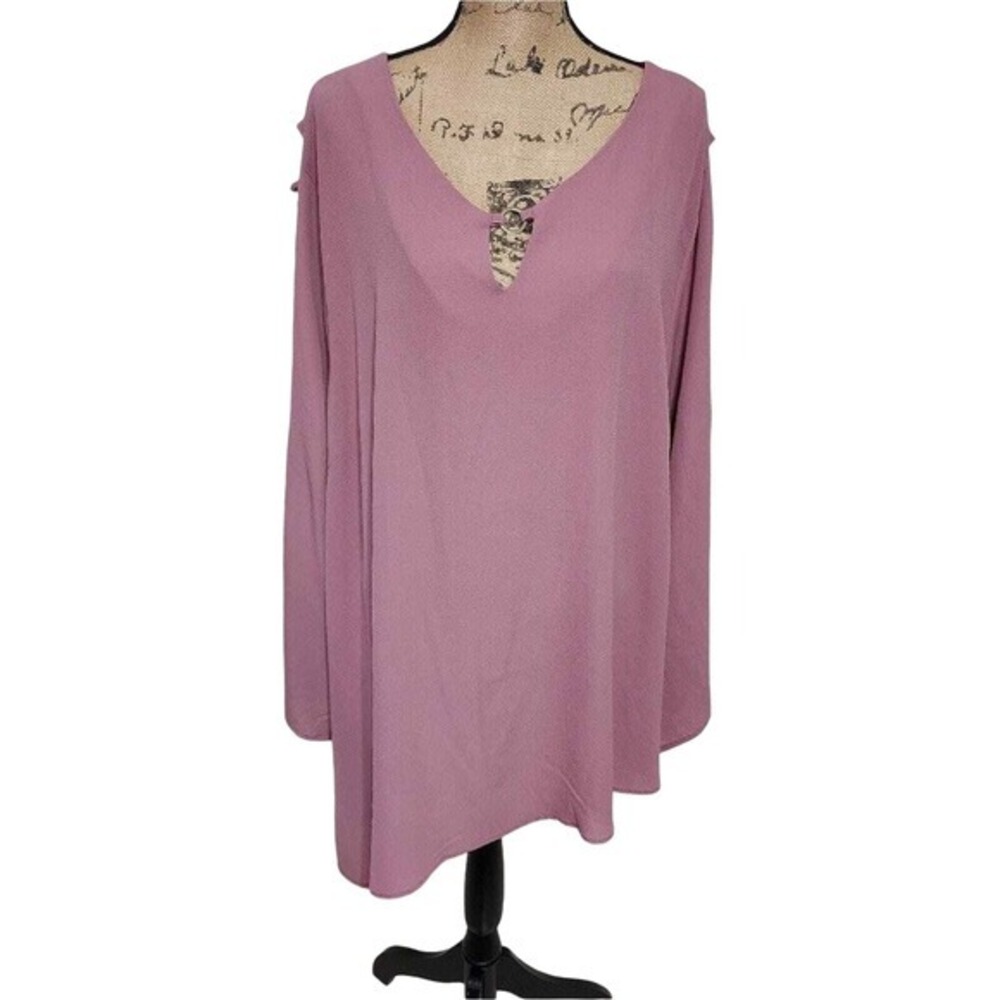 Avenue Womens Plus Size 30/32 Mauve Split Sleeve Ring Detail V-Neck Tunic Top 5X